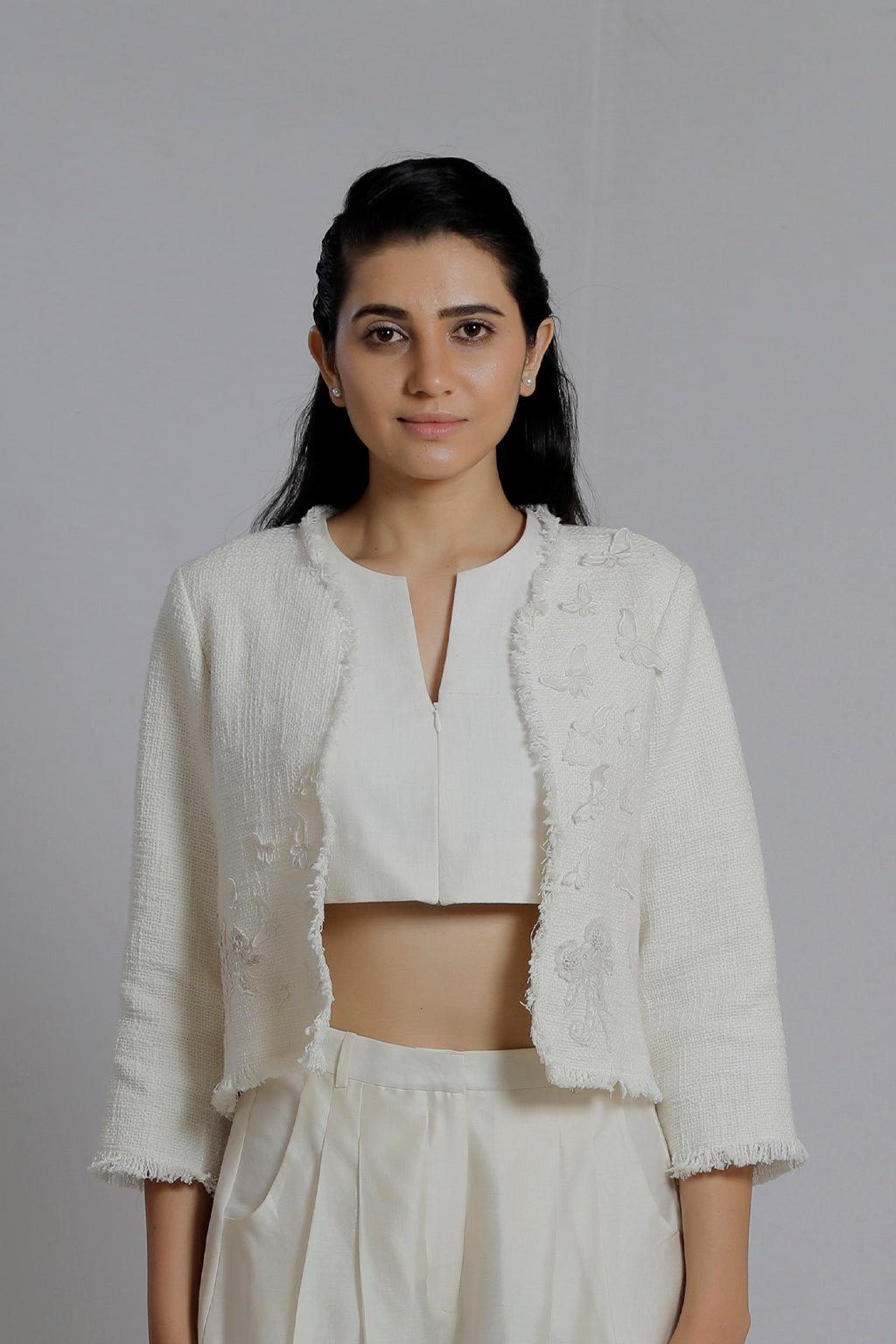 Embroidered Textured Shrug - Dhi