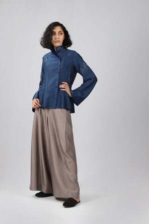 Indigo Embroidered Pleated Top - Dhi