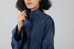 Indigo Embroidered Pleated Top - Dhi
