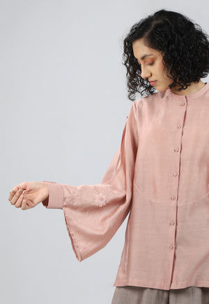 Pink Embroidered Slit Sleeve Top - Dhi